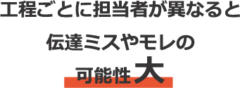 工程ごとに担当者が異なると伝達ミスやモレの可能性大